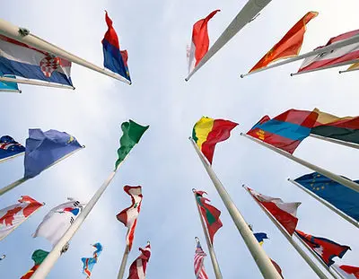 Flags against the sky